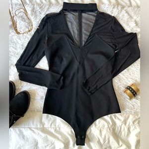 Black Sheer l/s Combo Sz L Bodysuit w/Choker Collar by SALTT